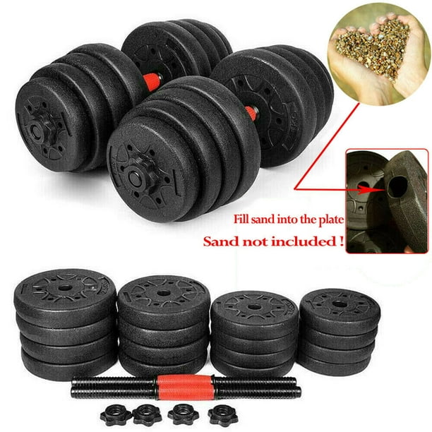 Total 88 LB Weight Dumbbell Set Adjustable Cap Gym Barbell Plates Body Workout
